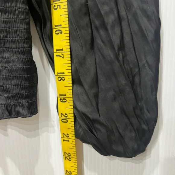 J Crew Womens Black Satin Smocked Long Sleeve Crop Blouse - Picture 4 of 9